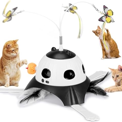 AIPERRO 3-in-1 Automatic Cat Toys for Indoor Cats, Fluttering Butterfly, Whack a Mole, Rotating Feather Wand, USB Rechargeable Interactive Feather Toys for All Breeds (Black) Cover
