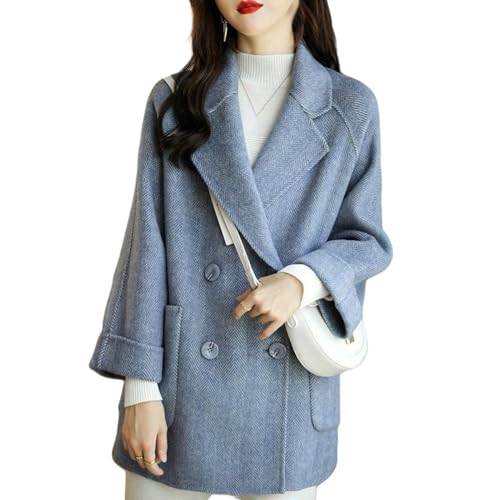 Veste en tweed pour femme idéale pour l'automne hiver en coupe ajustée bleue