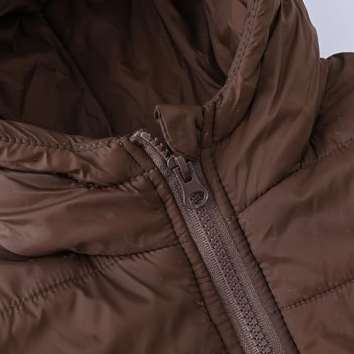 EnJoCho Boys Girls Middle Kids Hooded With Pockets Solid Color Short Cotton Jacket Ski Jacket Girls (Coffee, 5-6 Years)4