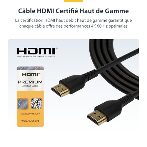 Câble HDMI 2.0 blindé en fibre d'aramide StarTech.com 2m pour TV 4K - 3