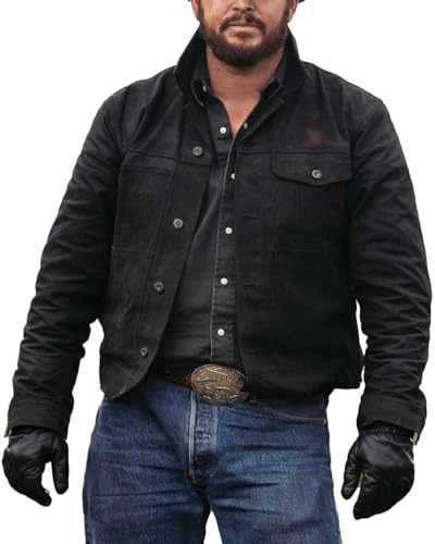 Cole Hauser Herren Cowboy-Jacke aus der TV-Serie Rip Stone Wheeler im Rench-Stil, stylisch, Schwarz, Rip Wheeler Jacke, XL