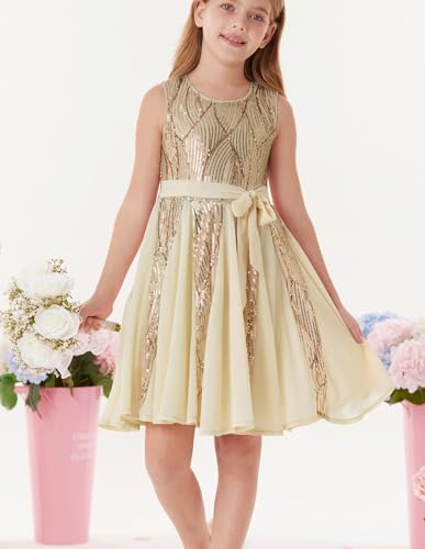 GRACE KARIN Gold Dress for Girls Sparkly Sequin Fancy Party Formal Homecoming Birthday Sleeveless2