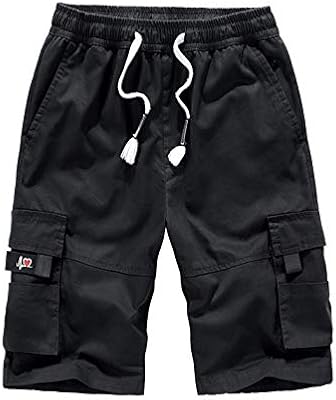 ELETOP Men's Cotton Cargo Shorts – Casual Big & Tall Work Shorts in Black, Size 3XL