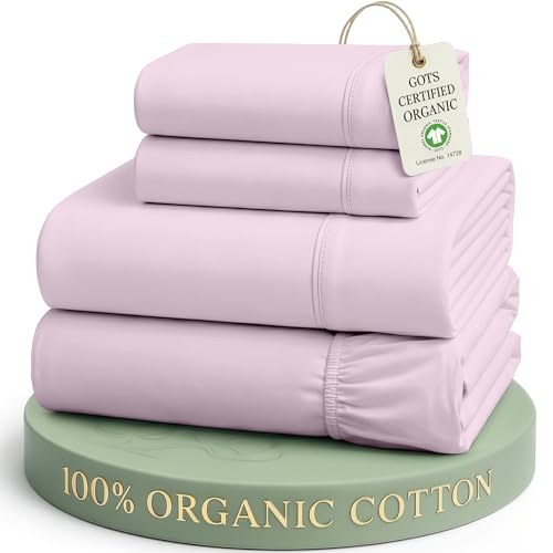 Image of LANE LINEN Full Size Sheets 100% Organic Cotton Cooling Soft - Orchid Petal | 100% Organic Cotton Percale Full Sheet Set - Easy-Care Machine Washable, Breathable For Year-Round Sleep, For Hot Sleepers