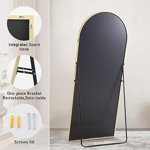 Sweetcrispy Arched Full Length Mirror 71"x30" Full Body Mirror Floor Mirror Standing Hanging or Leaning Wall, Large Arch Wall Mirror with Stand Aluminum Alloy Thin Frame for Bedroom Cloakroom,Gold