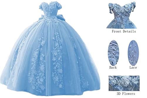 Trhtx Lace Sky Blue Quinceanera Dresses Ball Gown Puffy Off Shoulder Tulle Prom Dresses 2022 Beaded Sweet 15 16 Gowns 2 #TOP6