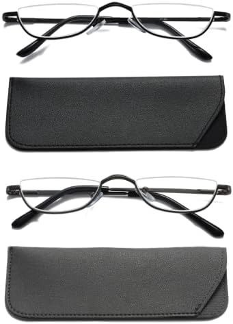 Viseng Half Frame Reading Glasses for Women Men Slim Half Moon Lens Readers Metal 2 pack Semi Rimless eyewear