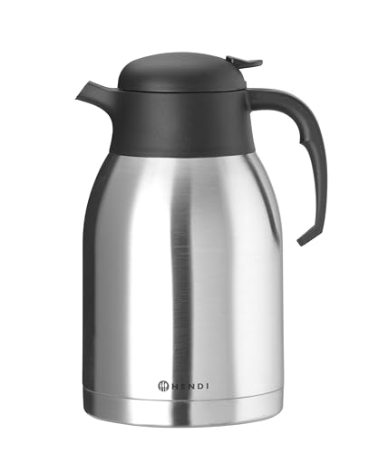 HENDI Caraffa termica 2L, bricco termico, thermos per caffè e tè, per macchine da caffè americano, caraffa sottovuoto, bollitore sottovuoto per bevande calde e fredde, ⌀140x(H)265mm, acciaio inox
