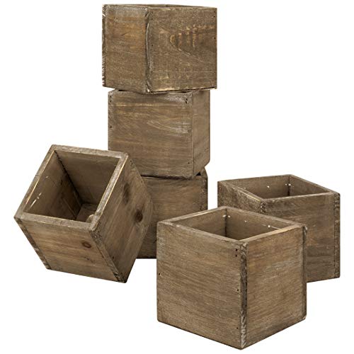Koyal Wholesale Square Cube Shabby Chic Wood Vase (Pack Of 6), 4", Brown #TOP4
