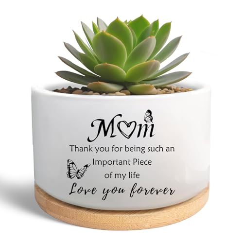 MBRUH Gardening Thank You Gifts for Mom Succulent Plant Pot Flower Cactus Planter Birthday Mom Mother Mama Garden Decor Gift from Son Daughter (Plants Not Included)