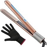 NITION Ceramic Tourmaline Hair Straighteners LCD Flat Iron MCH 10s Fast Heating Up. 1" Smooth 3D Floating Plate Healthy Straightening Tools. Heat-proof Glove. Dual Voltage Worldwide Use