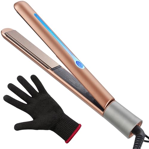 NITION Ceramic Tourmaline Hair Straighteners LCD Flat Iron MCH 10s Fast Heating Up. 1" Smooth 3D Floating Plate Healthy Straightening Tools. Heat-Proof Glove. Dual Voltage Travel. Gold