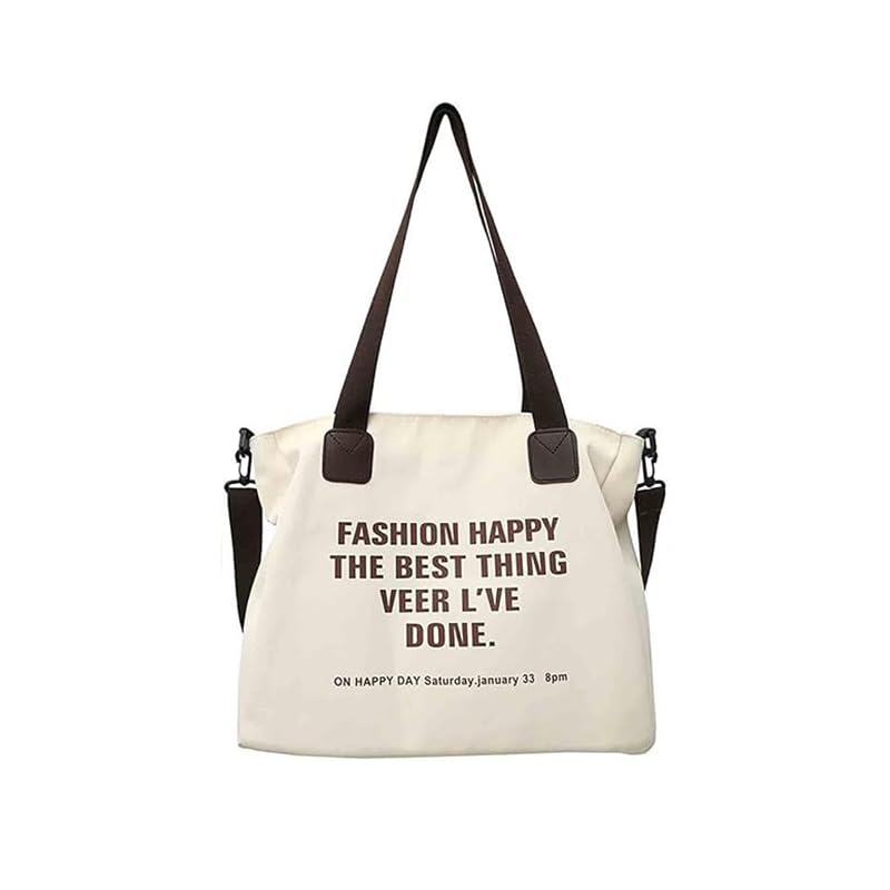 Trendy Letter Print Canvas Tote Bag for Women Stylish Shoulder and Crossbody Handbag