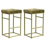 LEEJAY 30 Inch Green Counter Height Bar Stool with Gold Legs,Upholstered Kitchen Island Stool for Di