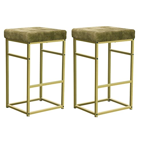 Leejay 30 Inch Green Counter Height Bar Stool With Gold Legs,Upholstered Kitchen Island Stool For Dining Room Living Room,Set Of 2 #TOP2