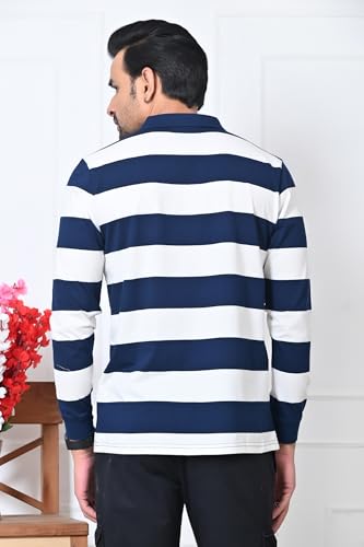 Image of ARBOUR Men Polo Neck Stripes Pocket Full Sleeves T-Shirt