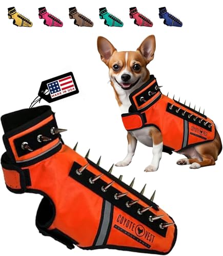 CoyoteVest SpikeVest Dog Harness Vest for Small Dogs, Reflective Dog Vest with Spikes to Shield Your pet from Coyotes, Raptor and Animal Attacks, Anti Hawk Vest, Made in USA (XS-Fluorescent Orange)