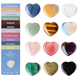SAHOOTTIE 12 Pcs Healing Crystals Heart Crystal Gifts for Women Bulk Assorted Crystals Gemstones for Beginners Polished Pocket Stone Small Gifts for Women