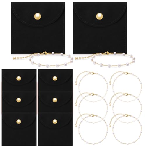 Quelay 16 Pcs Jewelry Bridesmaid Gift Pearl Bracelet Microfiber Jewelry Bag Pouch Set of 8 for Wedding Bridal Party Favor(Black, Gold,Button) by Quelay - Used condition - Image 9