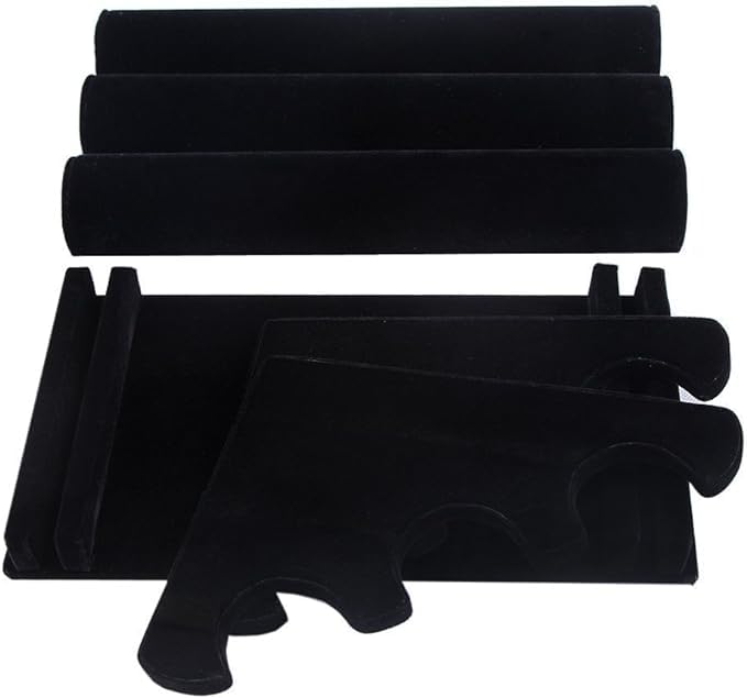 Image of Velvet 3 Roll Velvet Black Finished Wooden Jewellery Display Stand