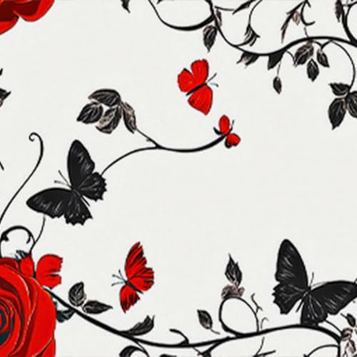 HOMETITUTE Red Rose and Butterfly Contrast Wallpaper Peel and Stick Contact Paper Wall Paper Stick 17.7" x 118.1" Self Adhesive Removable Vinyl Wall Covering Bedroom Kitchen Bathroom Home Decor by HOMETITUTE - Image 4