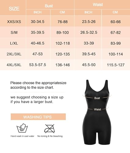 SHAPERX Body feminino modelador até o meio da coxa, modelador corporal sem costura, Preto, 4X-Large-