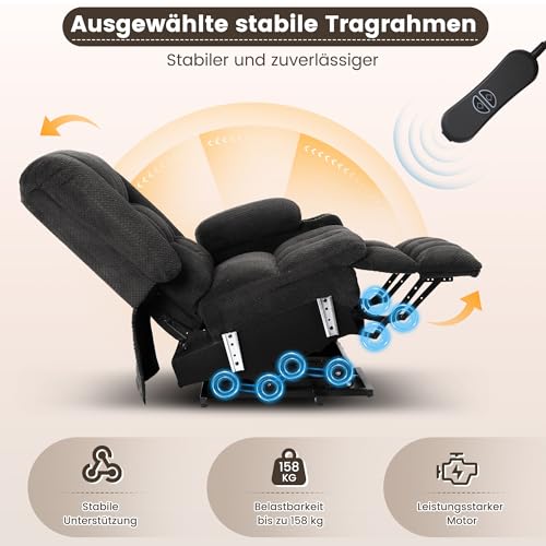 PALLOME Elektrischer Aufstehsessel für Senioren, Fernsehsessel Relaxsessel mit Massage & Wärme, Liegesessel mit Aufstehhilfe, Massagesessel Wohnzimmer (Grau) – Bild 5