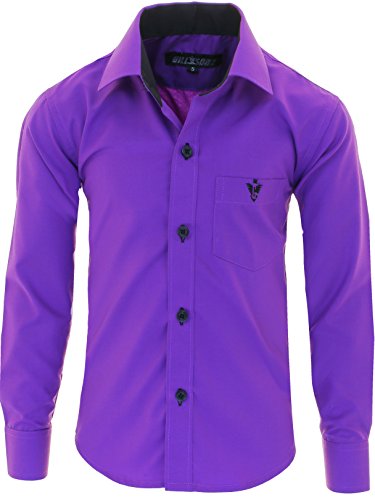 GILLSONZ A7vDa Kinder Party Hemd Freizeit Hemd bügelleicht Lange Arm mit 10 Farben Gr.86Bis158 (158/164, Lila) Cover