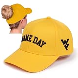 Ponyflo Women’s Collegiate Ponytail Hat, NCAA West Virginia Mountaineers Baseball Cap for Women, Classic Cap, Yellow, West Virginia University