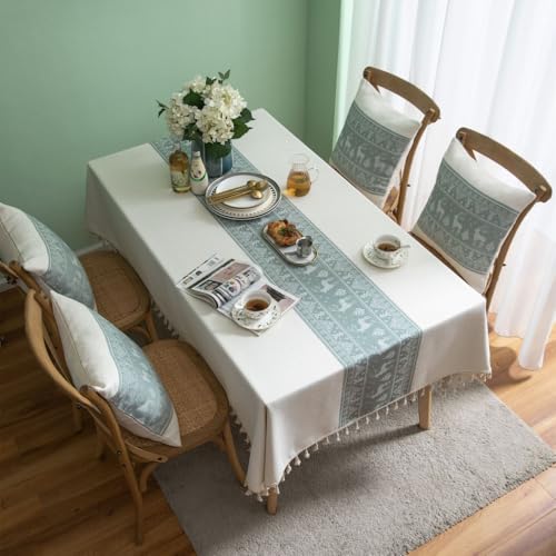 Nappe jacquard imitation coton lin protectrice pour table rectangulaire - 4