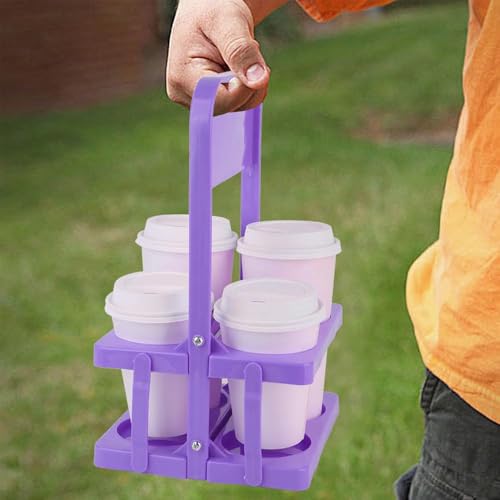 Bodaon 4 Cup Drink Carrier with Handle, Plastic Cup Carriers for Drinks, Drink Holder Car, Take Out Delivery Drivers Accessories, Portable Foldable Reusable Mobile, Use for Food Delivery Bag, Lavender - Thumbnail 5