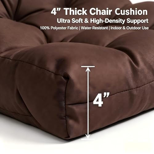 Image of QILLOWAY Outdoor Chair Cushion for Patio Furniture, Waterproof Patio Cushions Set of 4 with Ties, Fade Resistant Replacement Pads for Outdoor Rocking Chairs,Coffee
