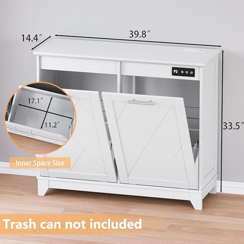 Image of BORNOON Tilt Out Trash Can Cabinet for 2 Bins, Hidden Recycle Garbage Bin Enclosure, Wooden Double Laundry Cabinet with Odor Control, Negative Ion & Ozone, for Kitchen, Bathroom, Laundry Room