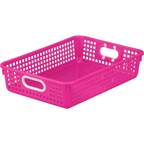Really Good Stuff Multi-Purpose Small Desktop Paper Storage Baskets, 14" x 10" x 3.25", Set of 4, Neon Group Colors, Classroom Organization, Stackable Mesh Plastic Baskets with Grip Handles by Really Good Stuff - Image 3