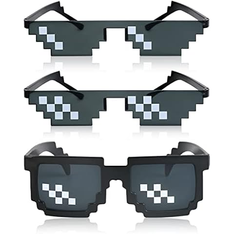 YSSHUI [3 Pack] Thug Life Sunglasses, Men Women Glass 8 Bit Pixel Mosaic Glasses Photo Props Unisex Sunglass Toy - Black Cover