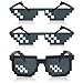 Thug Life Lot de 3 Lunettes de Soleil en Verre pour Homme et Femme 8 Bits Motif mosaïque Pixel Accessoires Photo Unisexe Noir, Noir, carré