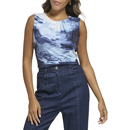 Calvin Klein Women's Long Sleeve V-Neck Blouse, Oceana Multi, Medium #TOP25