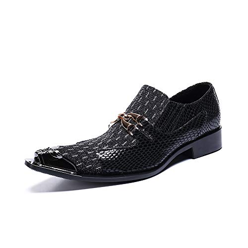 Rui Landed La Mode des Hommes Robe Oxford Casual Cuir de Haute qualité délicate en métal Crocodile Texture en métal Toe Chaussures boîte de Nuit (Color : Noir, Taille : 38 EU) Cover