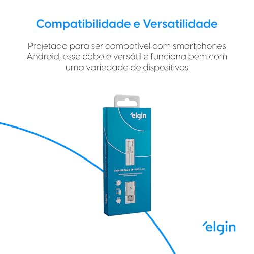 Cabo USB Tipo C Elgin 1 metro Branco