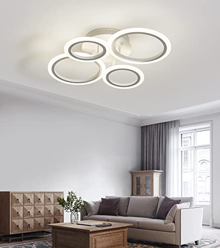Meixisue Led Flush Mount Ceiling Light With Remote,White 4 Rings Ceiling Lamp,Modern Close To Ceiling Lights Fixtures For Bedroom Kitchen Living Room,Dimmable 3 Light Colors #TOP3