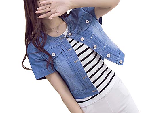 Only Faith Summer Women’s Crew-neck Denim Jacket Short Sleeve Jean Coat Tops3