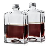 Thick Glass Whiskey Decanter Set of 2, 375ml Liquor Decanter with Airtight Screw Lid, Coffee Dispenser Bottle, Gift for Men & House Warming