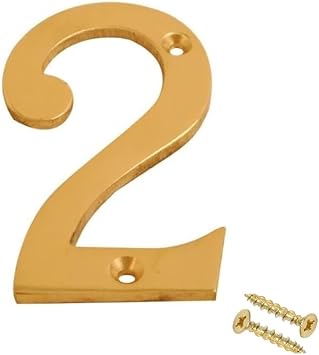 Brass Door Numbers Screw On 3 Inch Door Number Elegant and Bold Door Numerals Suitable for All Door Types Including Wooden uPVC and Composite Number 2.