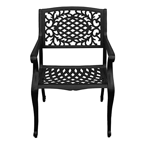 Image of Oakland Living 1022-2777(6)-LBK Modern Ornate Outdoor Mesh Aluminum 59-in Large Black Round Patio Lazy Susan and Six Chairs Dining Set