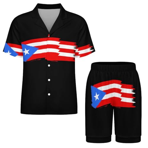 DZUAIKIT Flag of Puerto Rico Mens Short Sleeve Pajama Set Satin Silk Sleepwear 2 Piece Pjs Loungewear 5