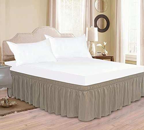 Elegant Decor 100% Egyptian Cotton Bed Skirt - 9" Drop Wrap Around Luxury - 650 Thread Count - Adjustable Elastic Dust Ruffles Wrinkle & Fade Resistant Bed Skirt - King, Taupe by Elegant Decor - Used condition - Image 2