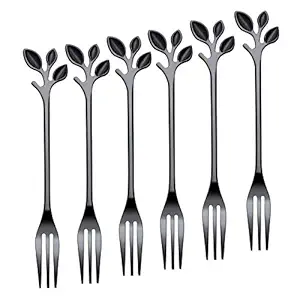 Turbokey Appetizer Cake Fruit Forks Set of 6, Black Leaf Cocktail Picks 4.7 Inches Tasting Dessert Forks Kitchen Accessory Salad Fruit Forks Wedding Party (6 Forks-Black)