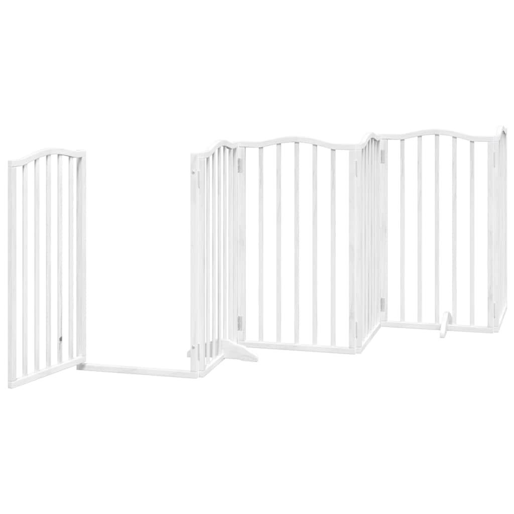 9-TLG. Puerta para perros de madera de álamo blanca de 450 cm, plegable con puerta, independiente y portátil, ideal como barrera para perros, cachorros, jardín, interior, exterior, protección y