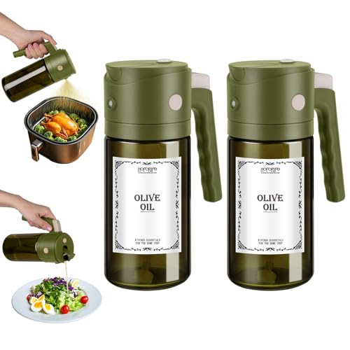 hoforife 2 dispensadores de aceite de oliva 2 en 1 de vidrio de 550 ml y pulverizador de aceite para cocina, botella dispensadora de aceite de oliva, tapa abatible automática (bloqueo de luz) hoforife 2 dispensadores de aceite de oliva 2 en 1 de vidrio de 550 ml y pulverizador de aceite para cocina, botella dispensadora de aceite de oliva, tapa abatible automática (bloqueo de luz)