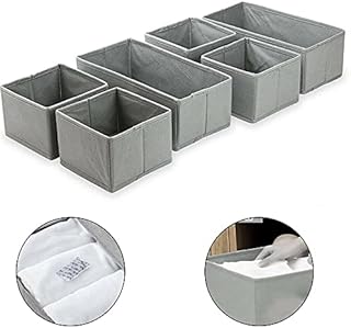ADL Storage Cubes - Set of 6 foldable canvas storage box for Socks, Ties and Clothes - Collapsible Storage Cube boxes for Office, Home, Bedroom and Nursery, Gray